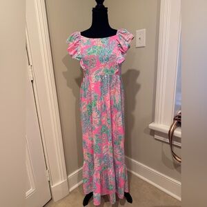Lilly Pulitzer Pink Tropical Print Dress with Aqua & Green Accents